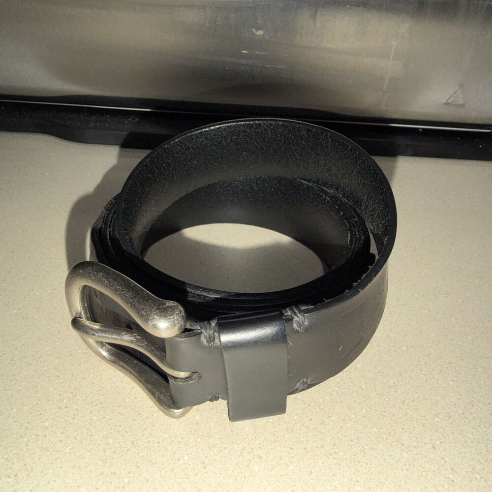Levi Strauss Leather Belt Original Silver Heavy Buckle Black Size 50